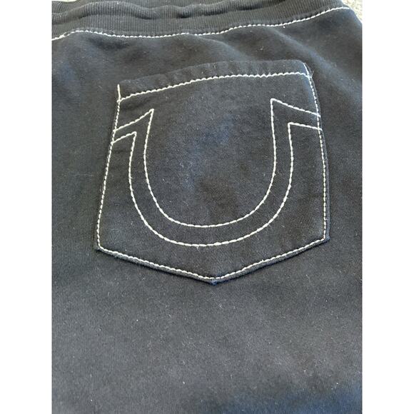 True Religion Sweat Shorts Men's Sz 3XL Drawstring Jogger Big T Black - Picture 8 of 9